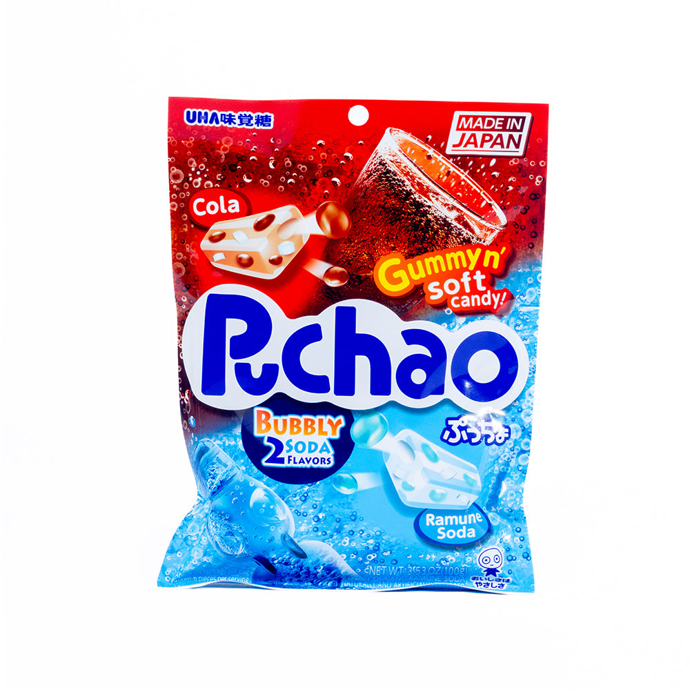Puchao Bubbly 2 Soda Flavors Gummy n' Soft Candy (Cola & Remune Soda) (20-21 Pieces)